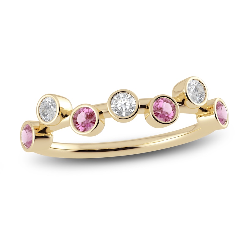 Main Image 1 of Juliette Maison Natural Pink Tourmaline & Natural White Sapphire Ring 10K Yellow Gold