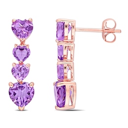 Natural Amethyst Heart Drop Earrings 10K Rose Gold