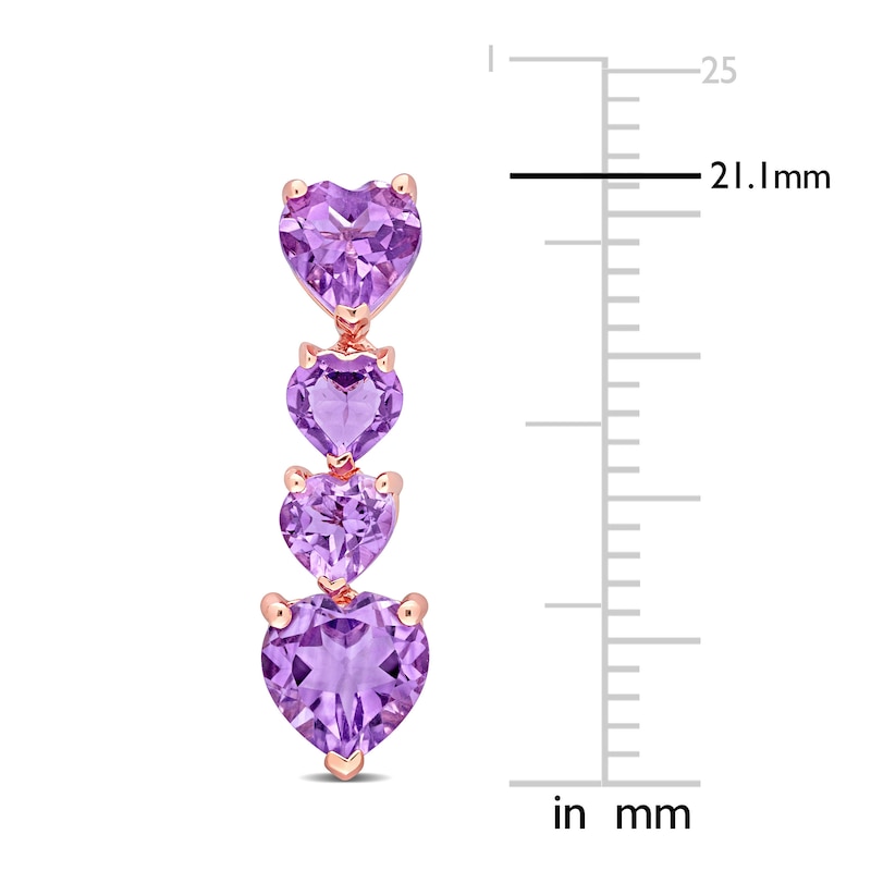 Natural Amethyst Heart Drop Earrings 10K Rose Gold