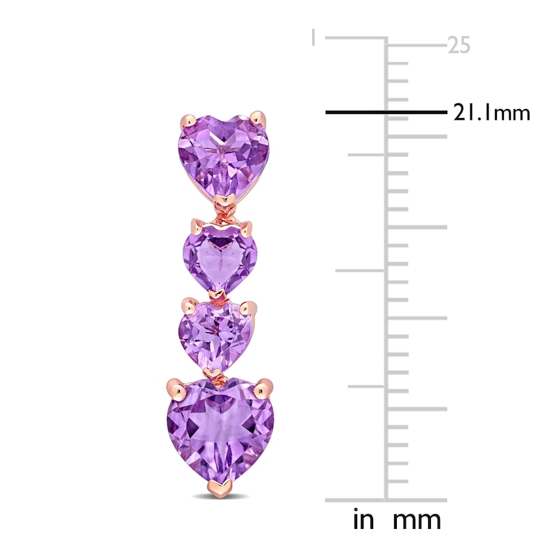 Main Image 2 of Natural Amethyst Heart Drop Earrings 10K Rose Gold