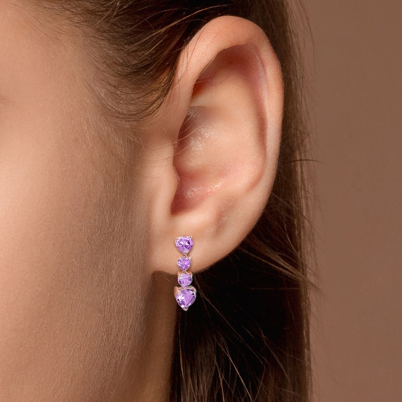 Main Image 4 of Natural Amethyst Heart Drop Earrings 10K Rose Gold