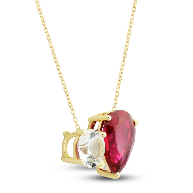 White LabCreated Sapphire & LabCreated Ruby Pendant Necklace 10K
