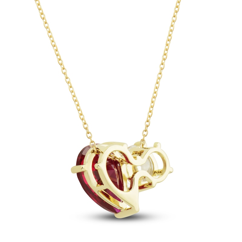 Main Image 3 of White Lab-Created Sapphire & Lab-Created Ruby Pendant Necklace 10K Yellow Gold 18"