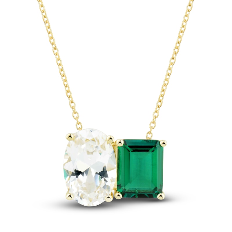 White Lab-Created Sapphire & Lab-Created Emerald Pendant Necklace 10K Yellow Gold 18"