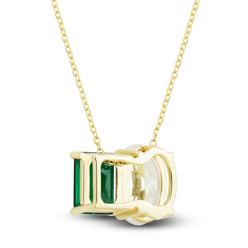 White Lab-Created Sapphire & Lab-Created Emerald Pendant Necklace 10K Yellow Gold 18"