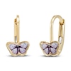 Butterfly Stud Earrings Purple Enamel 14K Yellow Gold