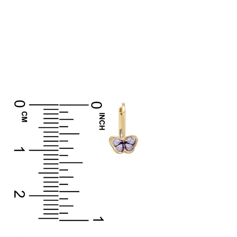Butterfly Stud Earrings Purple Enamel 14K Yellow Gold