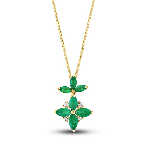 LALI Jewels Natural Emerald Pendant Necklace 1/20ct tw Diamonds 14K Yellow Gold 18"