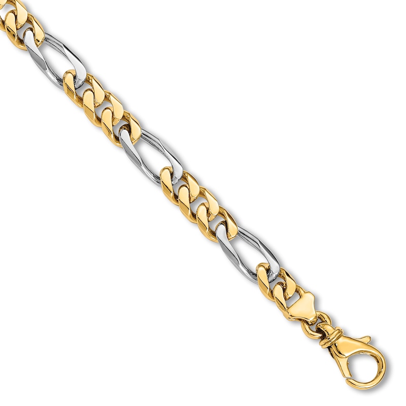 Men's Solid High-Polish Figaro Link Bracelet 14K Two-Tone Gold 8"