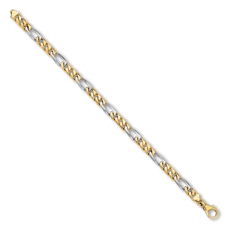 Main Image 2 of Men's Solid High-Polish Figaro Link Bracelet 14K Two-Tone Gold 8"