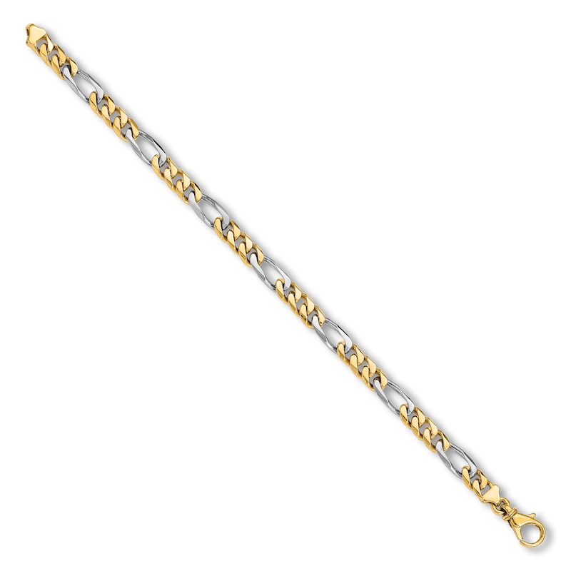 Men's Solid High-Polish Figaro Link Bracelet 14K Two-Tone Gold 8"