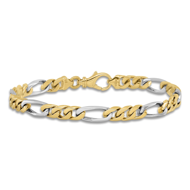 Main Image 3 of Men's Solid High-Polish Figaro Link Bracelet 14K Two-Tone Gold 8"