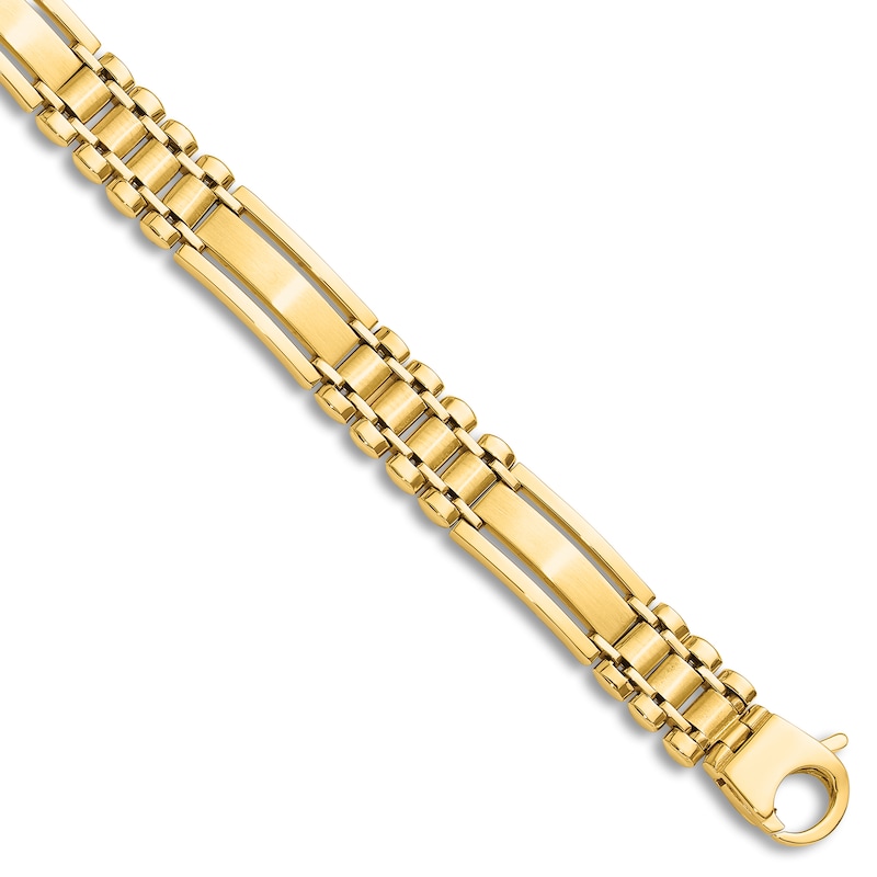Main Image 1 of Men's High-Polish Hollow Link Bracelet 14K Yellow Gold 8.5"