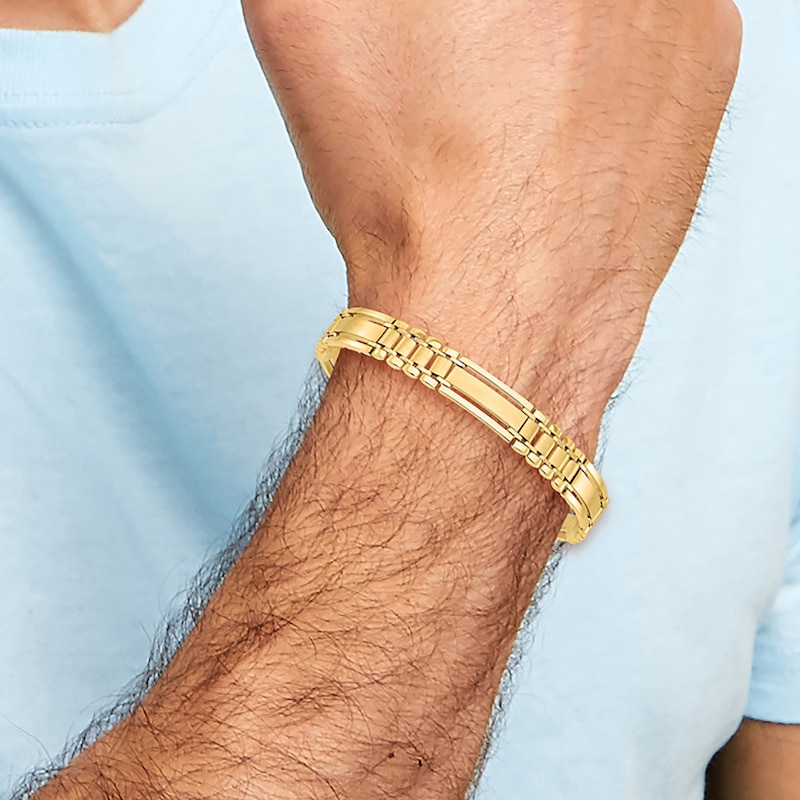 Main Image 4 of Men's High-Polish Hollow Link Bracelet 14K Yellow Gold 8.5"