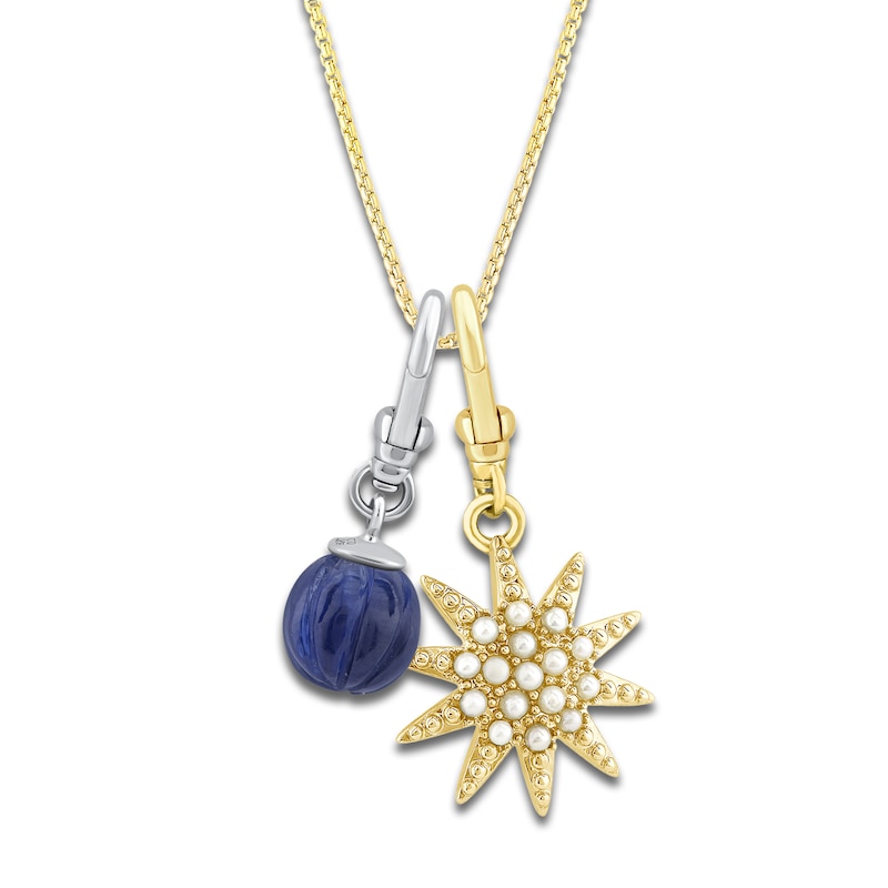 Charm'd by Lulu Frost Freshwater Cultured Pearl Star & Blue Lab-Created Sapphire Birthstone Charm 18" Box Chain Necklace Set 10K Two-Tone Gold