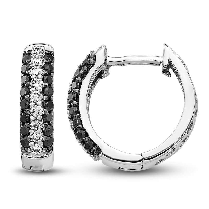 Black & White Diamond Huggie Earrings 1/2 ct tw Round 14K White Gold