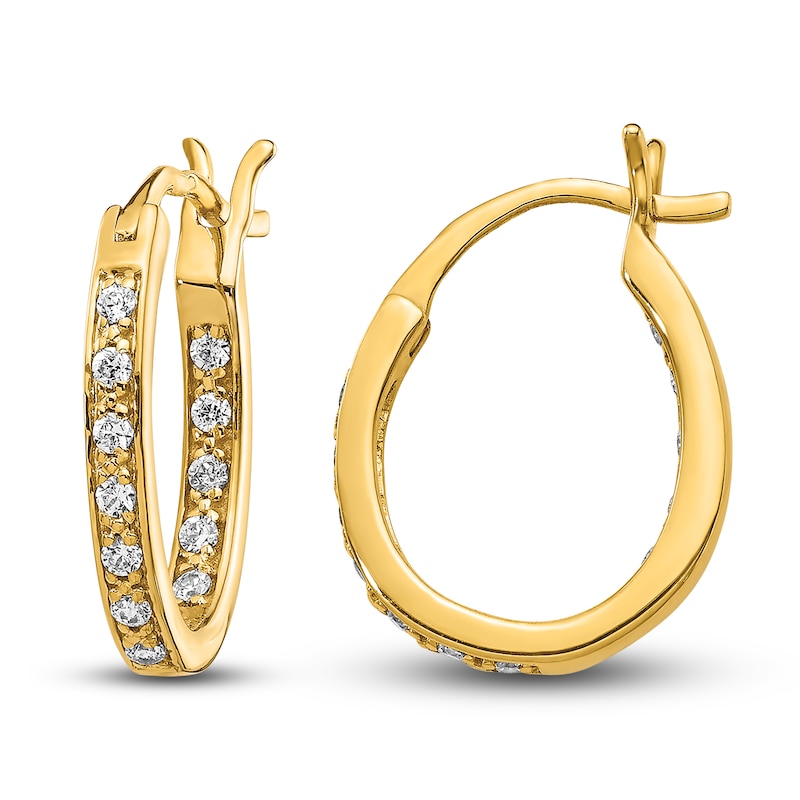 Main Image 1 of Diamond Hoop Earrings 1/4 ct tw Round 14K Yellow Gold