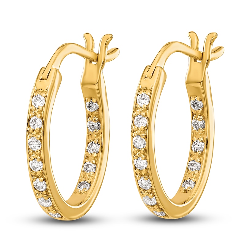Main Image 2 of Diamond Hoop Earrings 1/4 ct tw Round 14K Yellow Gold