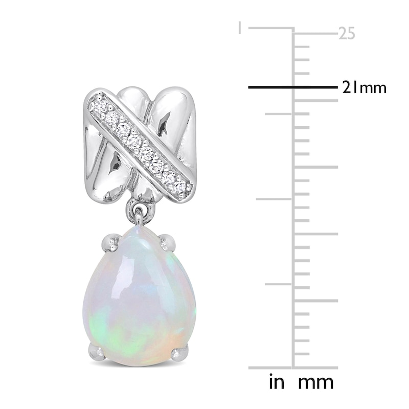 Main Image 2 of Y-Knot Natural Opal Dangle Earrings 1/15 ct tw Diamonds 14K White Gold