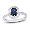 Thumbnail Image 0 of Natural Blue Sapphire Halo Engagement Ring 1/4 ct tw Diamonds 14K White Gold