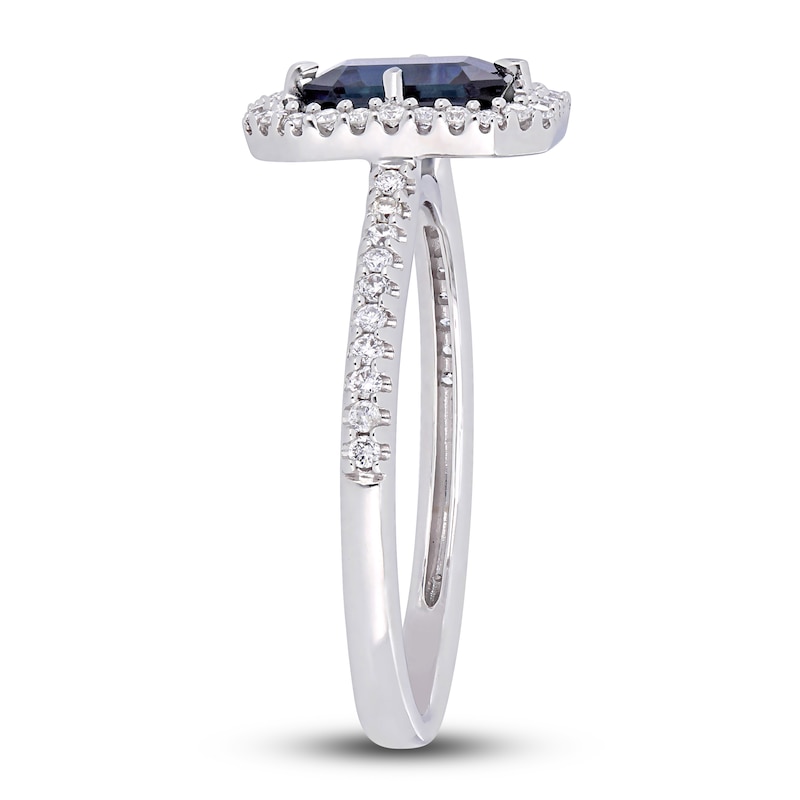 Main Image 2 of Natural Blue Sapphire Halo Engagement Ring 1/4 ct tw Diamonds 14K White Gold