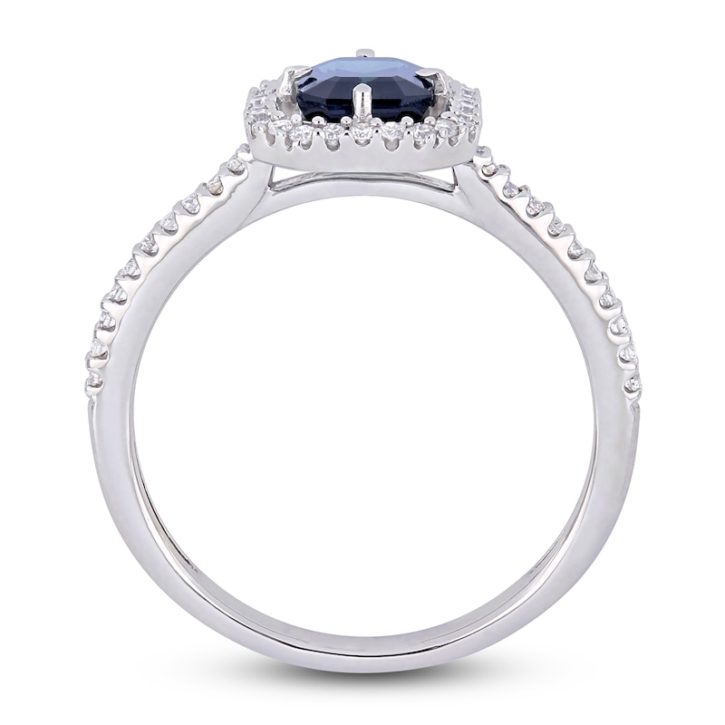 Main Image 3 of Natural Blue Sapphire Halo Engagement Ring 1/4 ct tw Diamonds 14K White Gold