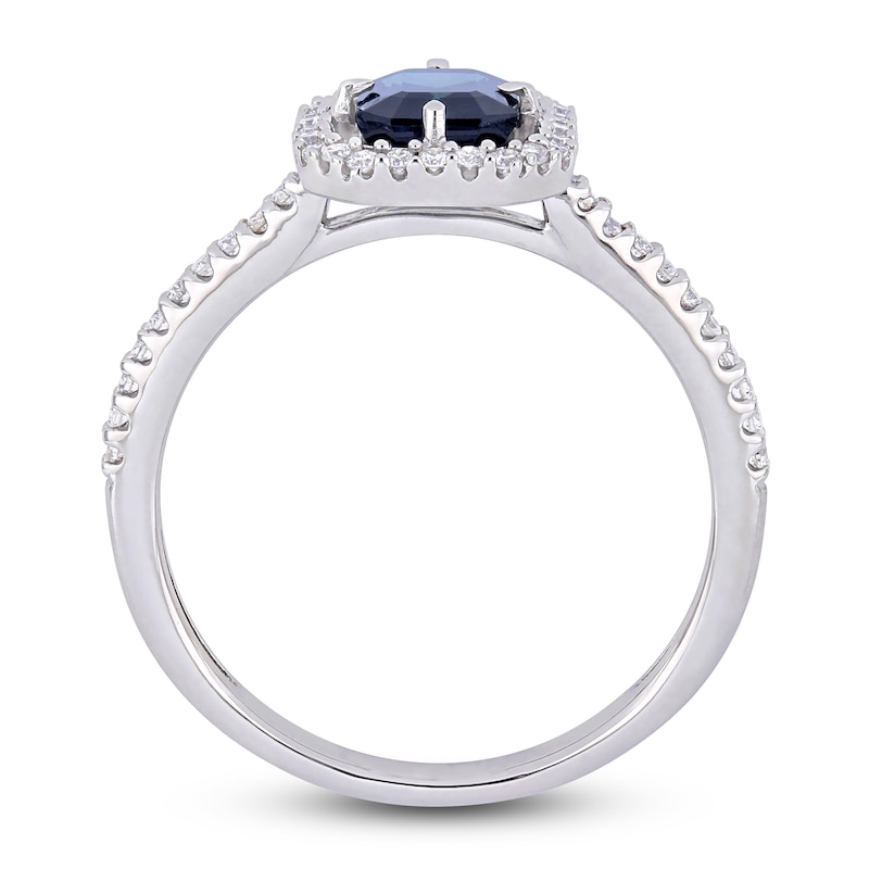 Natural Blue Sapphire Halo Engagement Ring 1/4 ct tw Diamonds 14K White Gold