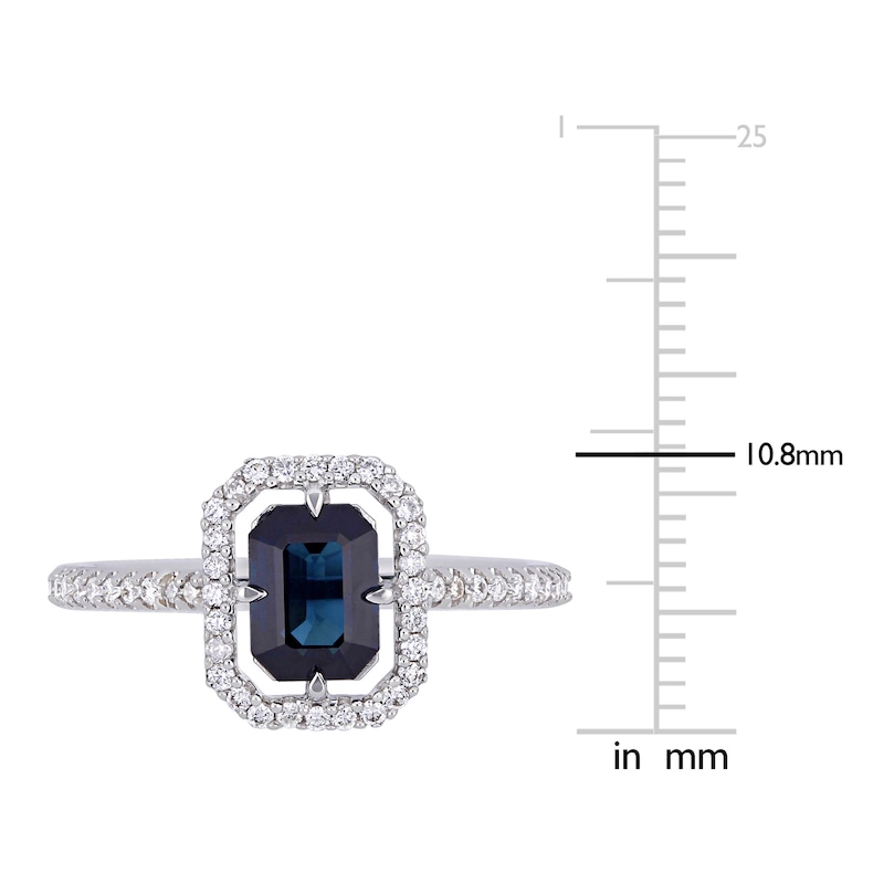 Natural Blue Sapphire Halo Engagement Ring 1/4 ct tw Diamonds 14K White Gold