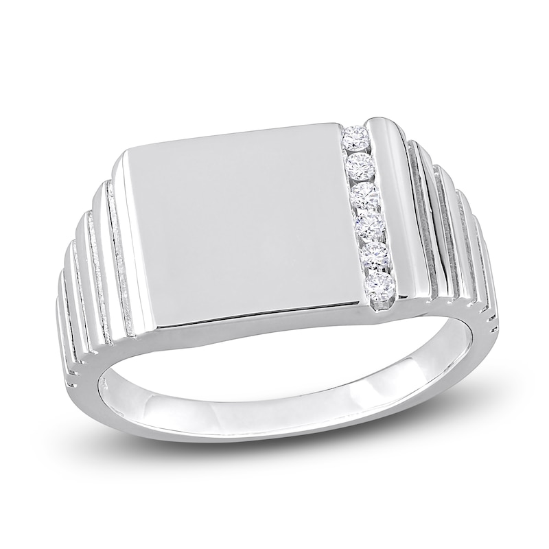 Main Image 1 of Men's Diamond Ring 1/10 ct tw Round 10K White Gold