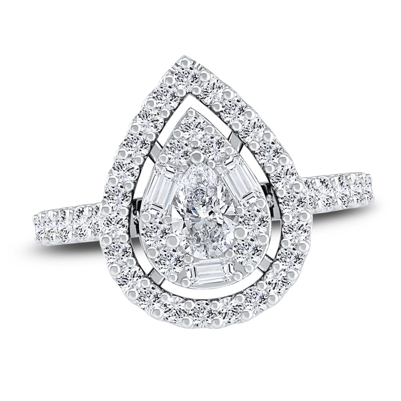 Main Image 1 of Diamond Ring 7/8 ct tw Round/Baguette/Pear 14K White Gold