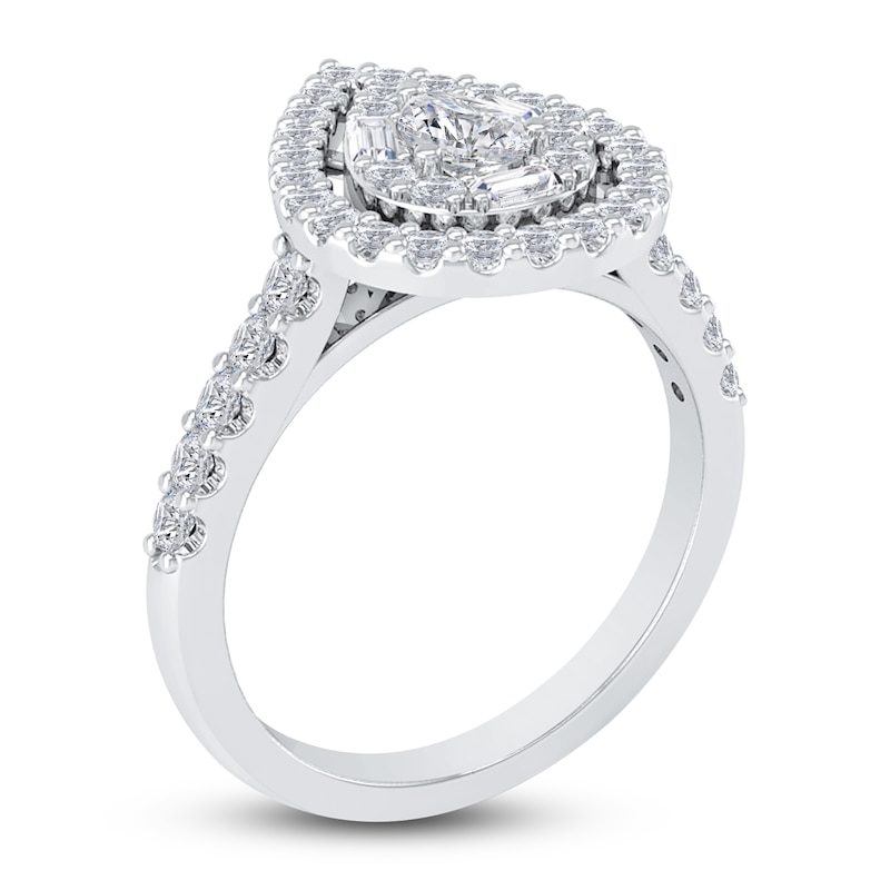 Main Image 2 of Diamond Ring 7/8 ct tw Round/Baguette/Pear 14K White Gold