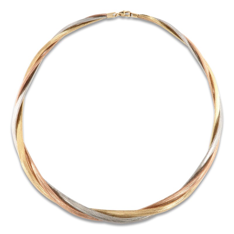 Main Image 1 of Italia D'Oro Diamond-Cut Triple Omega Chain Necklace 14K Tri-Tone Gold 17"