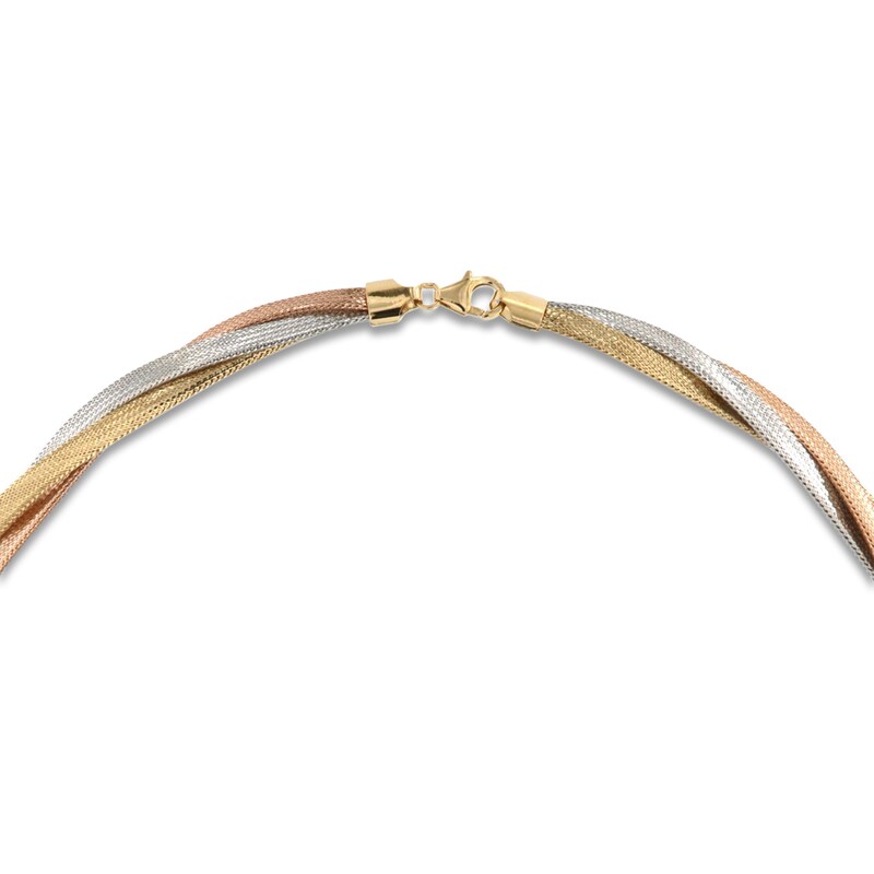 Main Image 2 of Italia D'Oro Diamond-Cut Triple Omega Chain Necklace 14K Tri-Tone Gold 17"