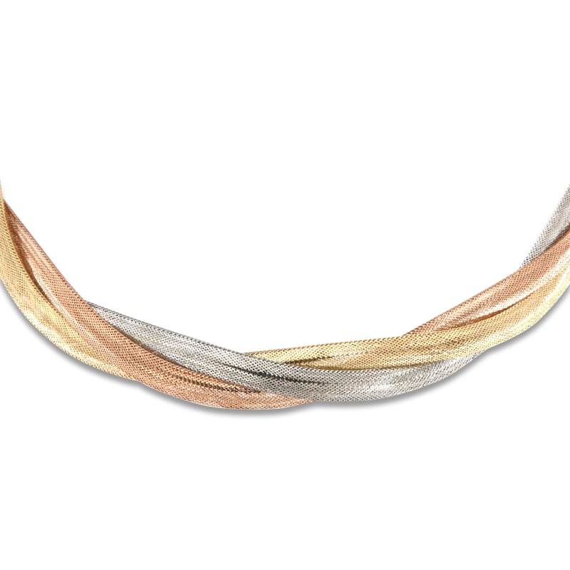 Main Image 3 of Italia D'Oro Diamond-Cut Triple Omega Chain Necklace 14K Tri-Tone Gold 17"
