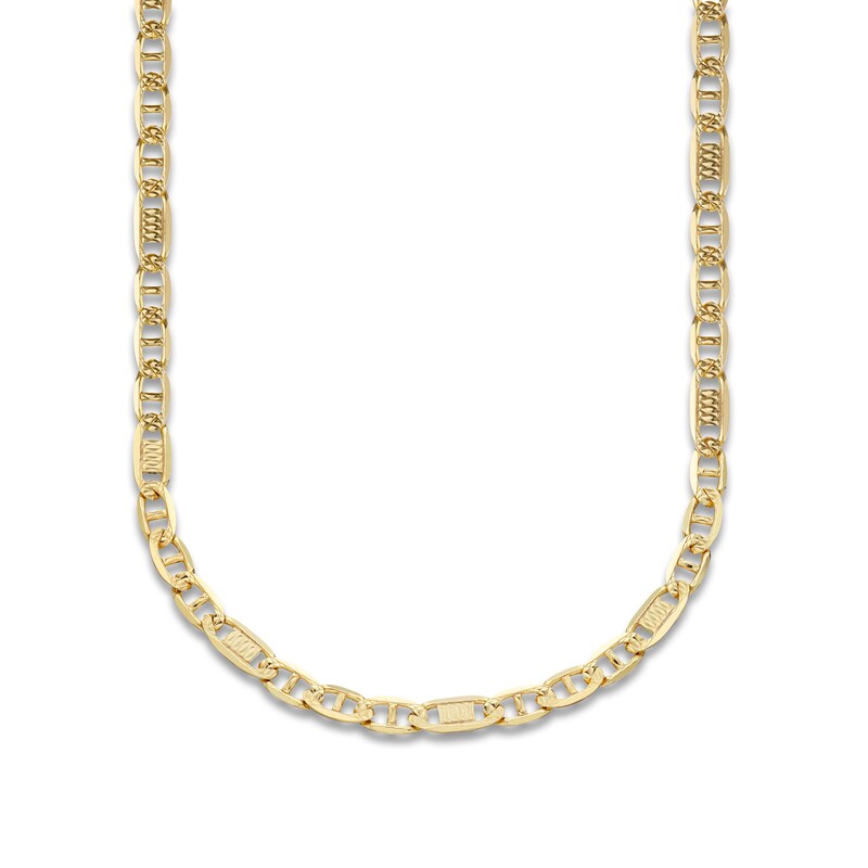 Main Image 1 of LUSSO by Italia D'Oro Men's Solid Diamond-Cut Valentino Chain Necklace 14K Yellow Gold 22" 3.98mm