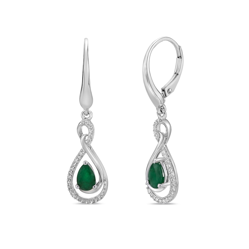 Main Image 1 of Natural Emerald Earrings 1/5 ct tw Diamonds Round 14K White Gold