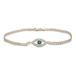 Natural Emerald Anklet 1/20 ct tw Diamonds 14K Yellow Gold 9"