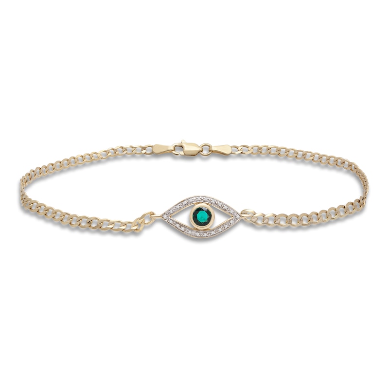 Main Image 1 of Natural Emerald Anklet 1/20 ct tw Diamonds 14K Yellow Gold 9"