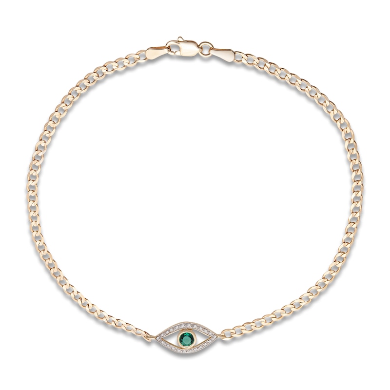 Main Image 2 of Natural Emerald Anklet 1/20 ct tw Diamonds 14K Yellow Gold 9"