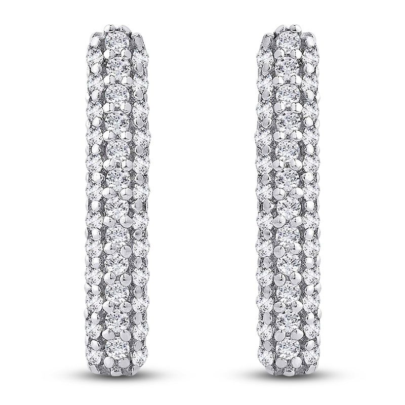 Main Image 1 of Diamond J-Hoop Earrings 1/2 ct tw Round 14K White Gold