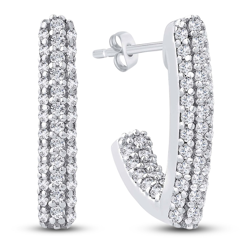 Main Image 3 of Diamond J-Hoop Earrings 1/2 ct tw Round 14K White Gold