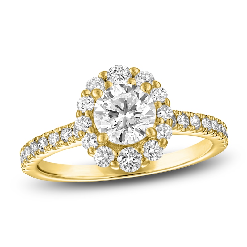 Main Image 1 of Diamond Halo Engagement Ring 1-1/4 ct tw 14K Yellow Gold