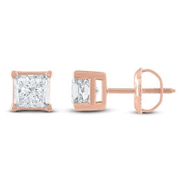 Certified Princess-Cut Diamond Solitaire Stud Earrings 3/4 ct tw 14K Rose Gold (I/I1)