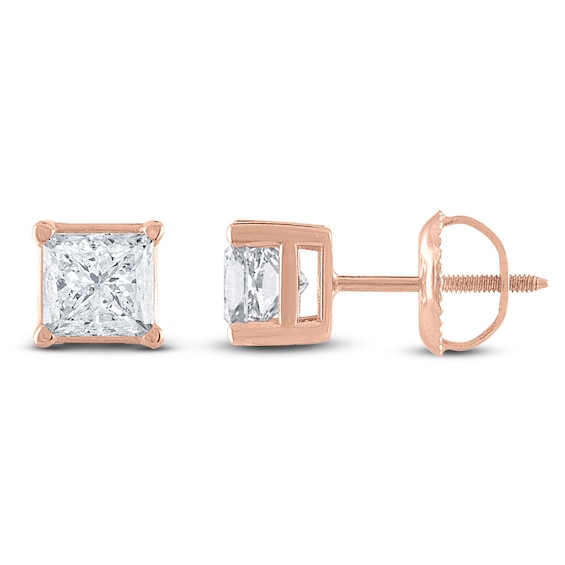 Certified Princess-Cut Diamond Solitaire Stud Earrings 3/4 ct tw 14K Rose Gold (I/I1)