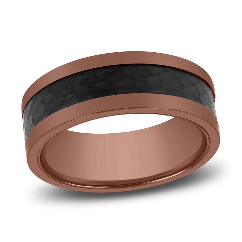 Main Image 1 of Men's Hammered Wedding Band Black & Brown Ion-Plated Tungsten Carbide 8mm