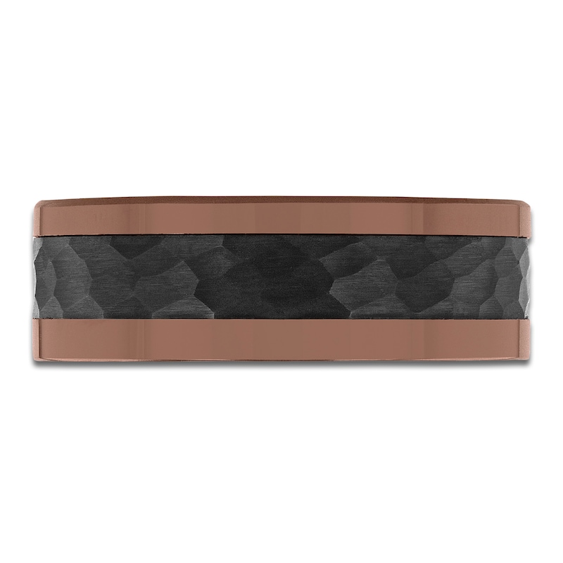 Main Image 3 of Men's Hammered Wedding Band Black & Brown Ion-Plated Tungsten Carbide 8mm