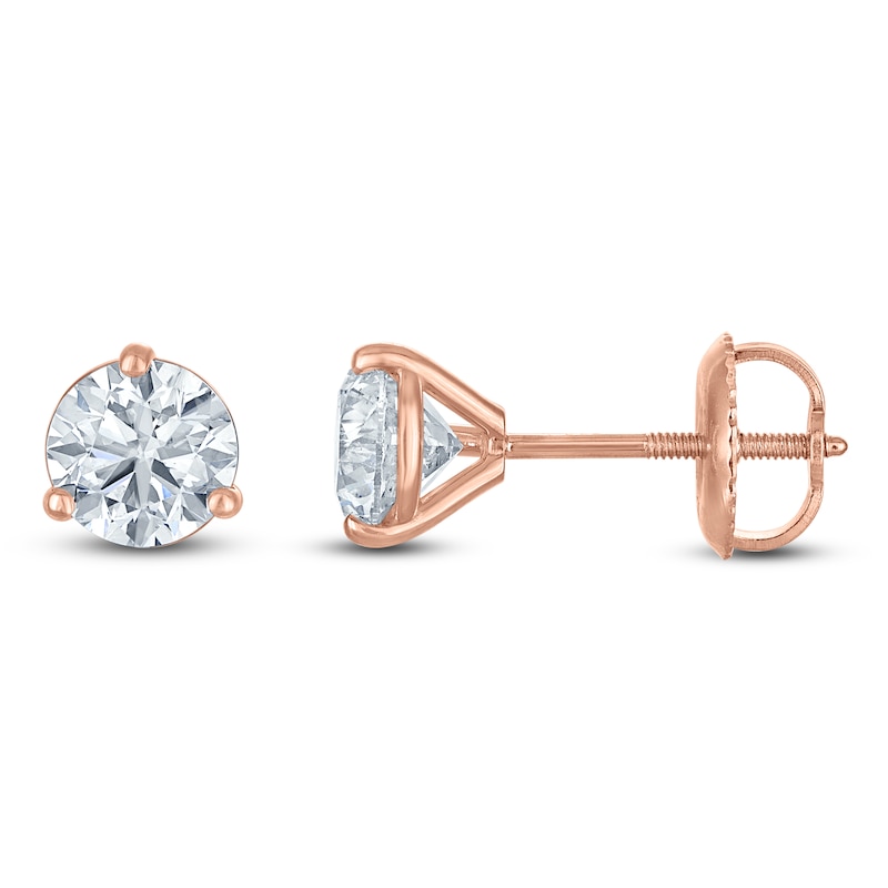 Main Image 1 of Certified Round-Cut Diamond Solitaire Stud Earrings 1 ct tw 18K Rose Gold (SI2/I)
