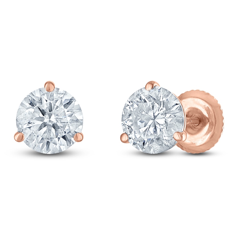Main Image 2 of Certified Round-Cut Diamond Solitaire Stud Earrings 1 ct tw 18K Rose Gold (SI2/I)