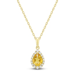 Pear-Shaped Natural Citrine & Diamond Necklace 1/6 ct tw 10K Yellow Gold 18"