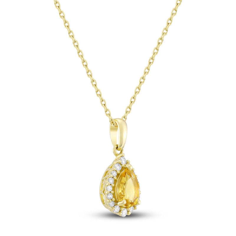 Main Image 2 of Pear-Shaped Natural Citrine & Diamond Necklace 1/6 ct tw 10K Yellow Gold 18"